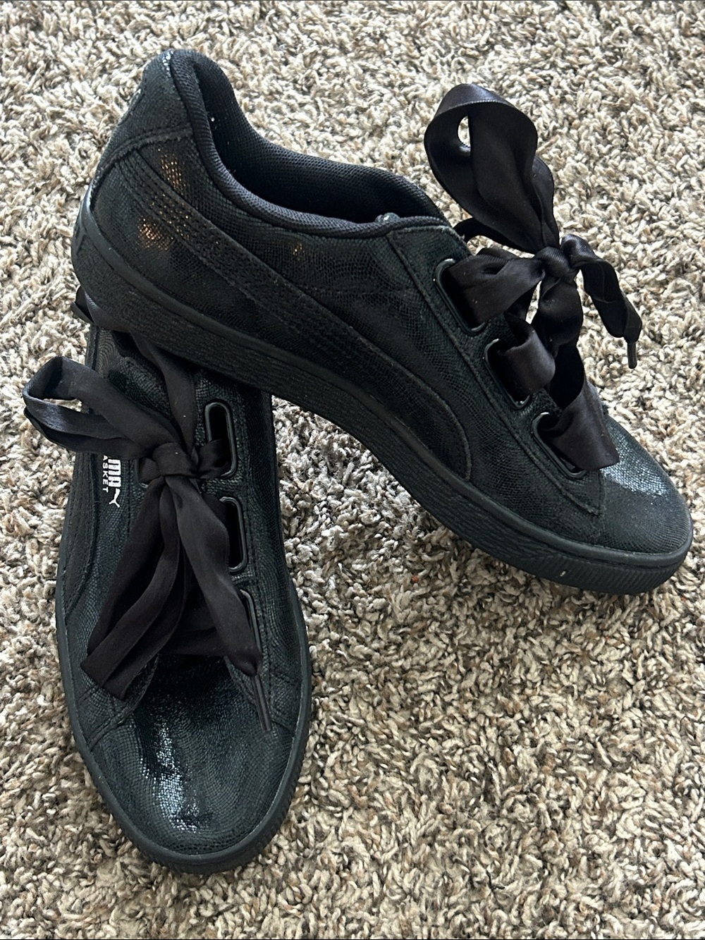 Puma Black Low-Top Satin Ribbon Lace Sneakers